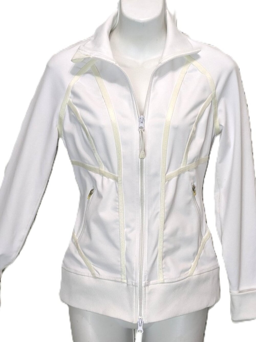 ZELLA White Athleltic Jacket Full Zip Collar Pocket Ruche back Womens XS
